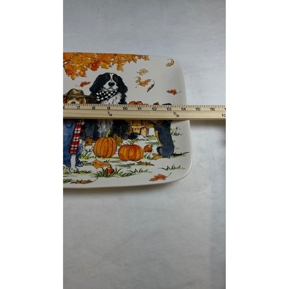 Certified International Sherri Buck Baldwin Fall Dogs Pumpkin Platter 14 Inch - Picture 5 of 6